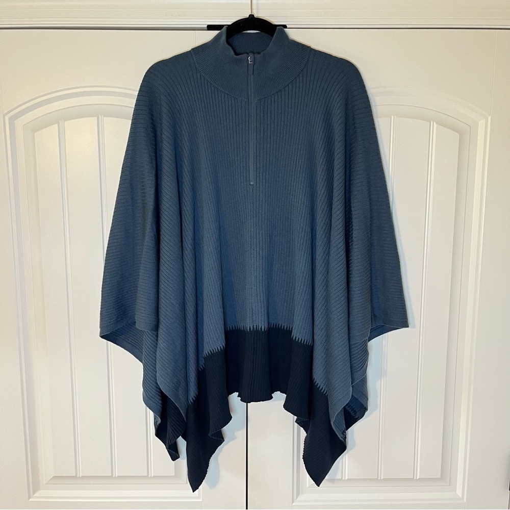 Lululemon On The Go Poncho Women’s Knit One Size Blue Navy Ribbed Merino Wool - Picture 5 of 10
